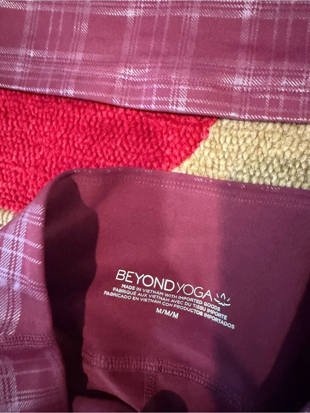 NWT Beyond Yoga Matching Set Maroon Plaid Metallic Leggings Sports Bra S / M